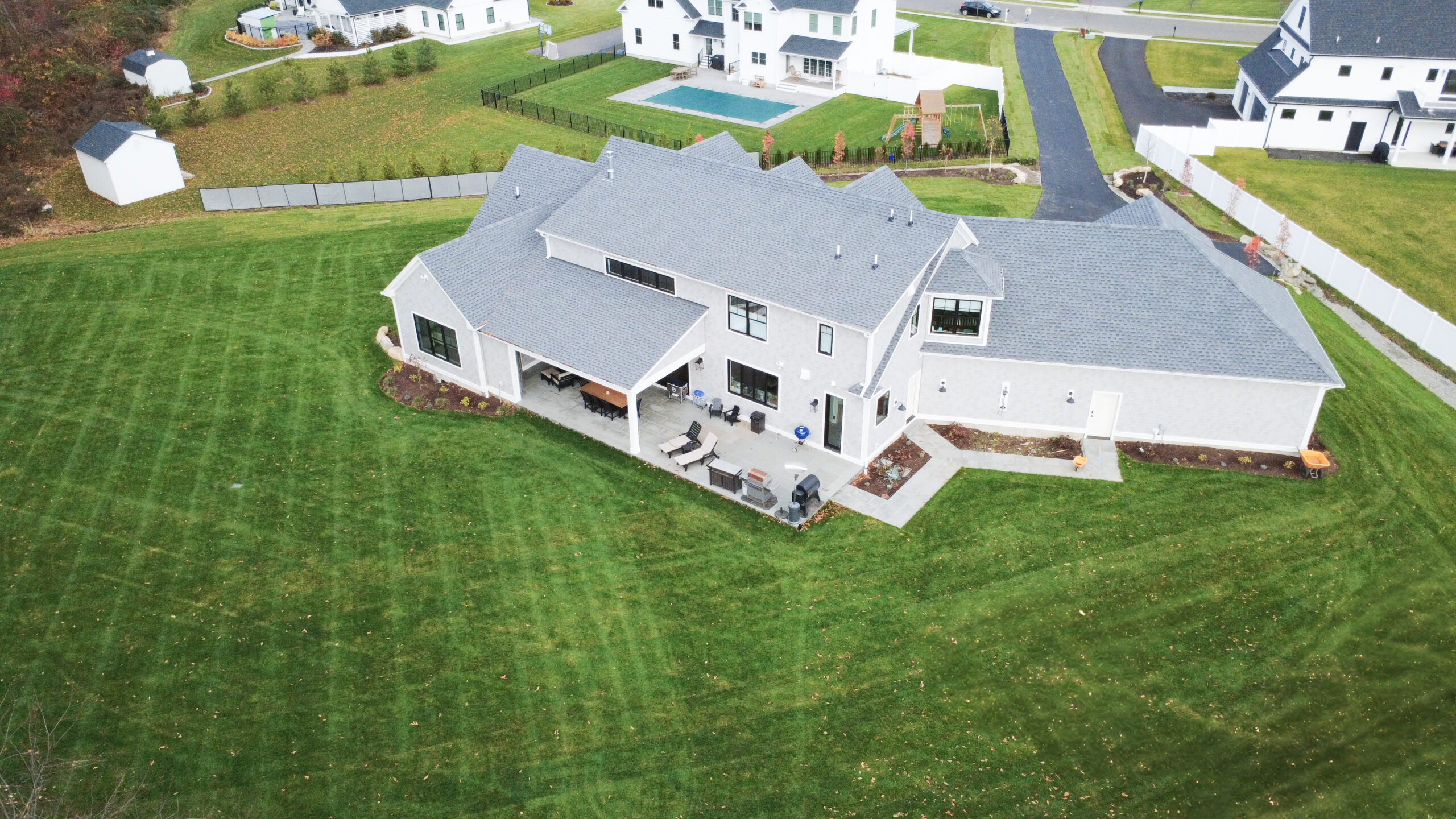 Full roof replacement on a modern farmhouse in Shelton CT